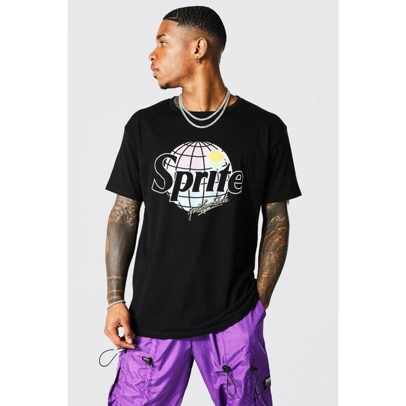 NWT Boohooman OVERSIZED SPRITE LICENSE T-SHIRT in Black Size Small‎ - Picture 1 of 6